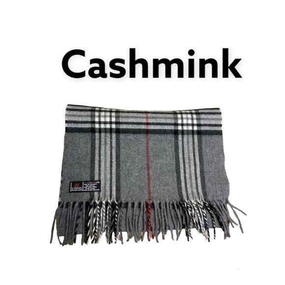 V. FRAAS Accessories - Cashmink Gray Plaid Cashmere Feel Scarf